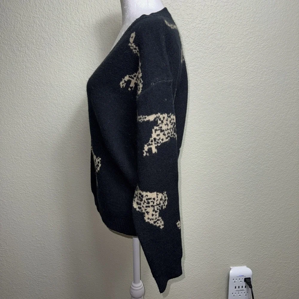 Leopard Jaguar Sweater Women's M Black Tan Jacquard Knit Indy Sleaze Mob Wife